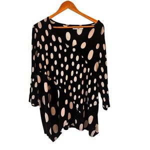 Chicos Travelers Boho Polka Dot Lagenlook Tunic Top 3/XL Art to Wear Asymmetric